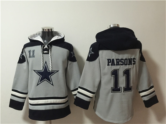 Dallas Cowboys #11 Micah Parsons Gray Ageless Must-Have Lace-Up Pullover Hoodie