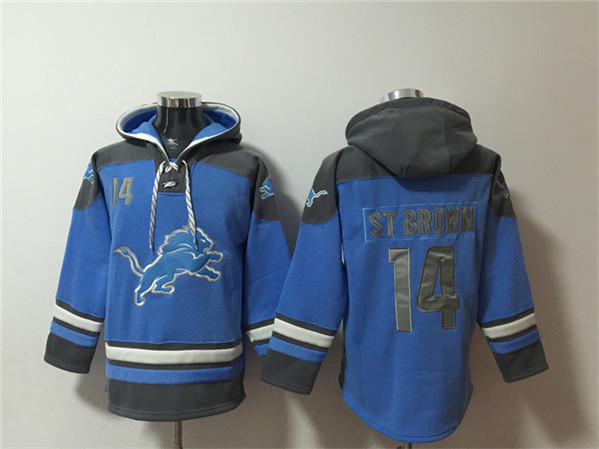 Detroit Lions #14 Amon-Ra St. Brown Blue Ageless Must-Have Lace-Up Pullover Hoodie