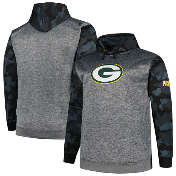 Green Bay Packers Heather Charcoal Big Tall Camo Pullover Hoodie