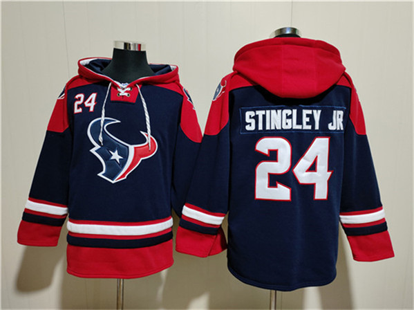Houston Texans #24 Derek Stingley Jr. Navy Ageless Must-Have Lace-Up Pullover Hoodie