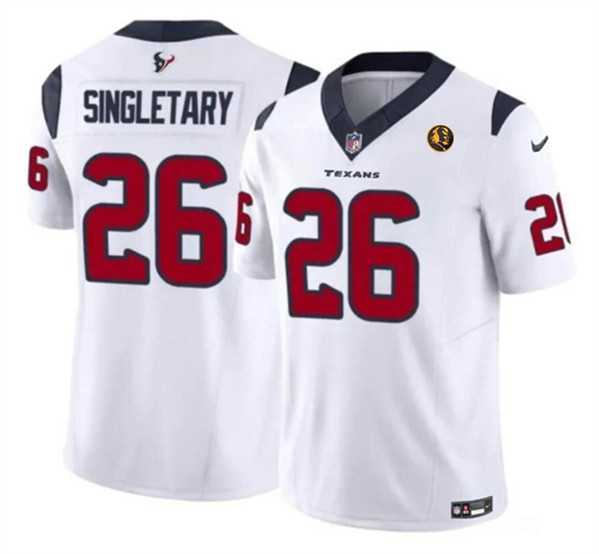 Houston Texans #26 Devin Singletary White 2023 F.U.S.E. With John Madden Patch Vapor Limited Stitched Jersey