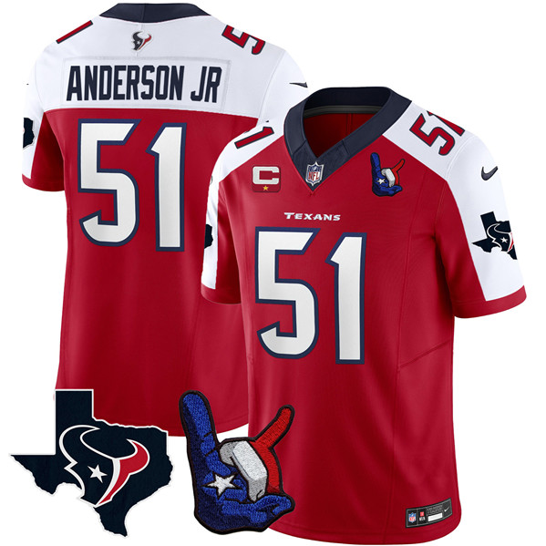 Houston Texans #51 Will Anderson Jr. White Red 2023 F.U.S.E. With 1-Star C And Hand Sign Throwing Up The H Patch Vapor Untouchable Limited Stitched Jersey