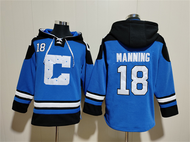 Indianapolis Colts #18 Peyton Manning Blue Ageless Must-Have Lace-Up Pullover Hoodie