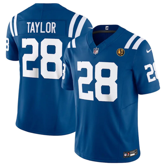 Indianapolis Colts #28 Jonathan Taylor Blue 2023 F.U.S.E. With John Madden Patch Vapor Limited Stitched Jersey