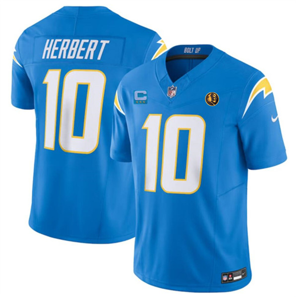 Los Angeles Chargers #10 Justin Herbert Blue 2023 F.U.S.E. With 3-Star C Patch And John Madden Patch Vapor Limited Stitched Jersey