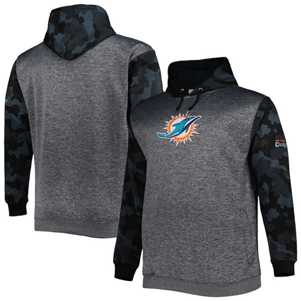 Miami Dolphins Heather Charcoal Big Tall Camo Pullover Hoodie
