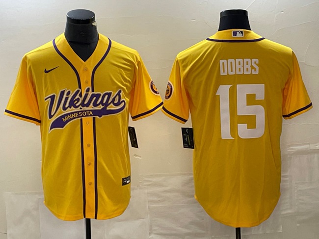 Minnesota Vikings #15 Josh Dobbs Yellow Cool Base Stitched Jersey