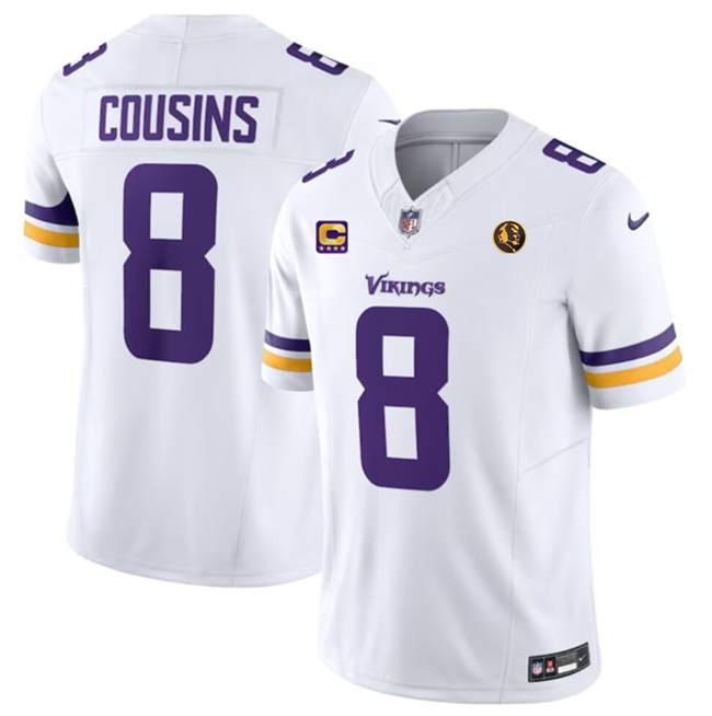 Minnesota Vikings #8 Kirk Cousins White 2023 F.U.S.E. With With 4-Star C Patch And John Madden Patch Vapor Limited Stitched Jersey