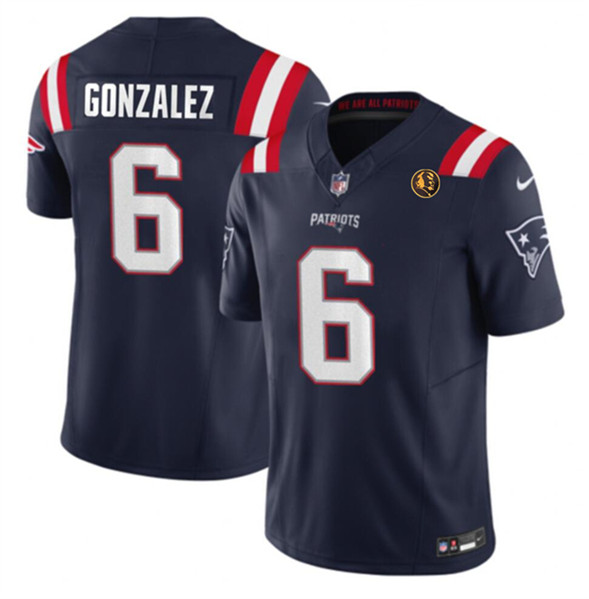 New England Patriots #6 Christian Gonzalez Navy 2023 F.U.S.E. With John Madden Patch Vapor Limited Stitched Jersey