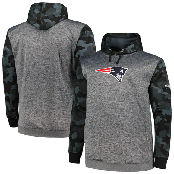 New England Patriots Heather Charcoal Big Tall Camo Pullover Hoodie