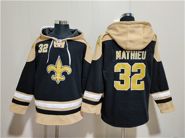 New Orleans Saints #32 Tyrann Mathieu Black Ageless Must-Have Lace-Up Pullover Hoodie