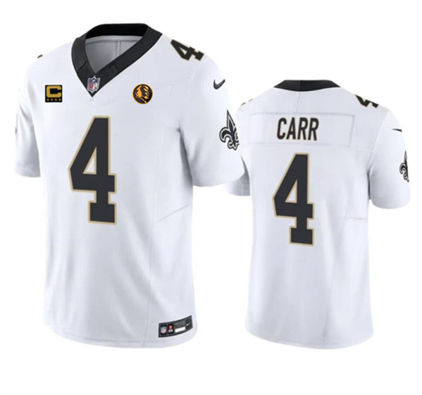 New Orleans Saints #4 Derek Carr White 2023 F.U.S.E. With 4-Star C Patch And John Madden Patch Vapor Limited Stitched Jersey