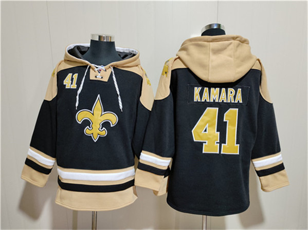New Orleans Saints #41 Alvin Kamara Black Ageless Must-Have Lace-Up Pullover Hoodie