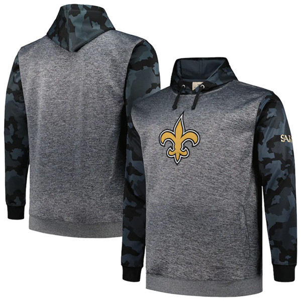 New Orleans Saints Heather Charcoal Big Tall Camo Pullover Hoodie