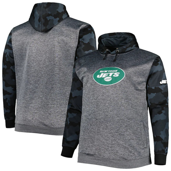 New York Jets Heather Charcoal Big Tall Camo Pullover Hoodie