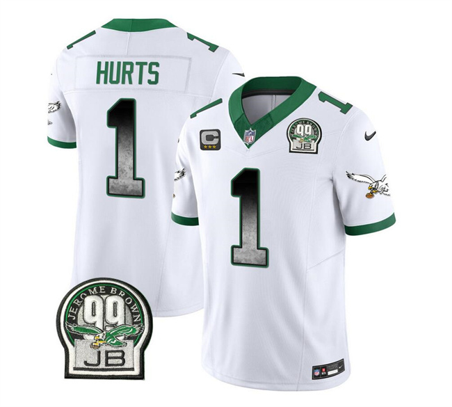 Philadelphia Eagles #1 Jalen Hurts White 2023 F.U.S.E. With 3-Star C Patch Throwback Vapor Untouchable Limited Stitched Jersey