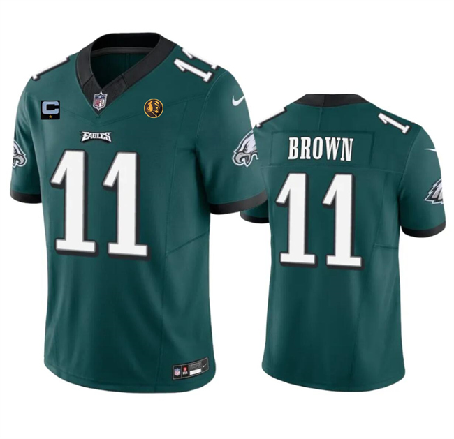 Philadelphia Eagles #11 A. J. Brown Green 2023 F.U.S.E. With 1-Star C Patch And John Madden Patch Vapor Limited Stitched Jersey