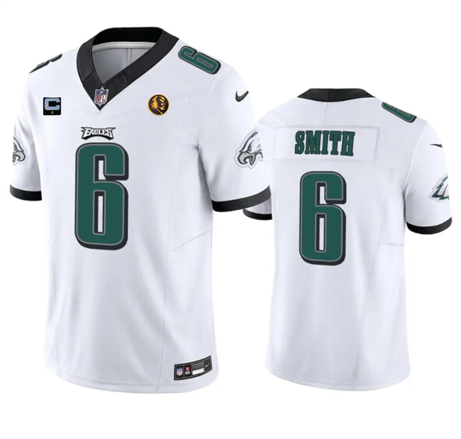 Philadelphia Eagles #6 DeVonta Smith White 2023 F.U.S.E. With 1-Star C Patch And John Madden Patch Vapor Limited Stitched Jersey