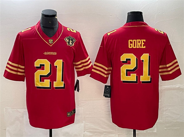 San Francisco 49ers #21 Frank Gore Red Gold With 75th Patch Vapor Untouchable Limited Stitched Jersey