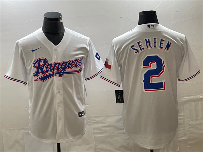 Texas Rangers #2 Marcus Semien White With Patch Cool Base Stitched Jersey