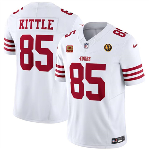 San Francisco 49ers #85 George Kittle White 2023 F.U.S.E. With 4-Star C Patch And John Madden Patch Vapor Limited Stitched Jersey