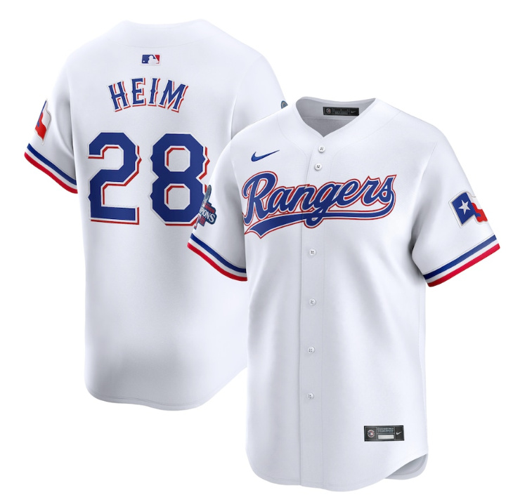 Texas Rangers #28 Jonah Heim White 2023 World Series Champions Stitched Jersey