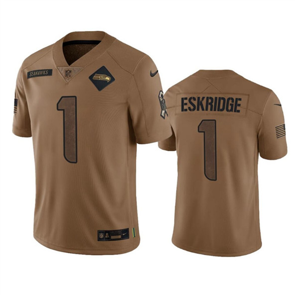 Seattle Seahawks #1 Dee Eskridge 2023 Brown Salute To Service Limited Stitched Jersey