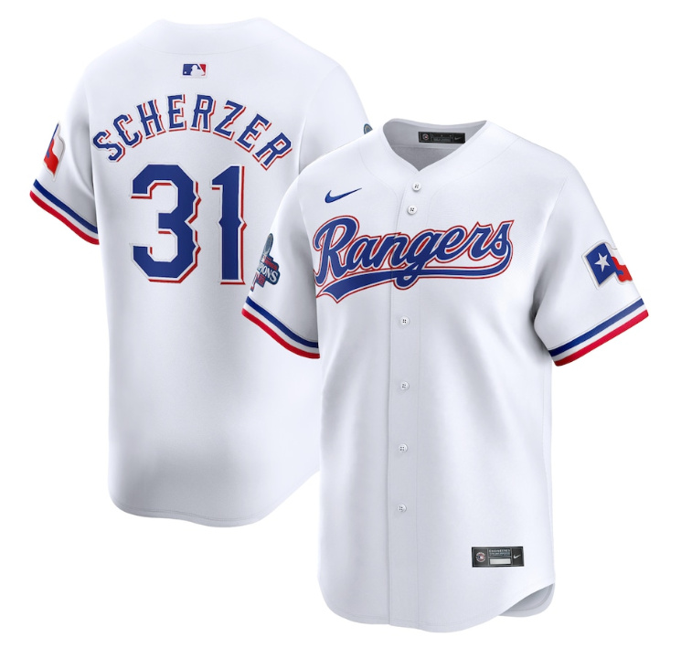 Texas Rangers #31 Max Scherzer White 2023 World Series Champions Stitched Jersey