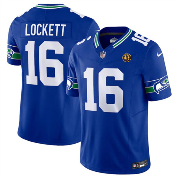 Seattle Seahawks #16 Tyler Lockett Royal 2023 F.U.S.E. Throwback With John Madden Patch Vapor Limited Stitched Jersey