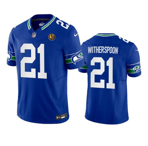 Seattle Seahawks #21 Devon Witherspoon Royal 2023 F.U.S.E. Throwback With John Madden Patch Vapor Limited Stitched Jersey