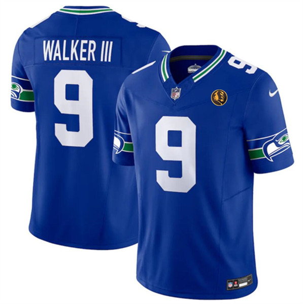 Seattle Seahawks #9 Kenneth Walker III Royal 2023 F.U.S.E. Throwback With John Madden Patch Vapor Limited Stitched Jersey