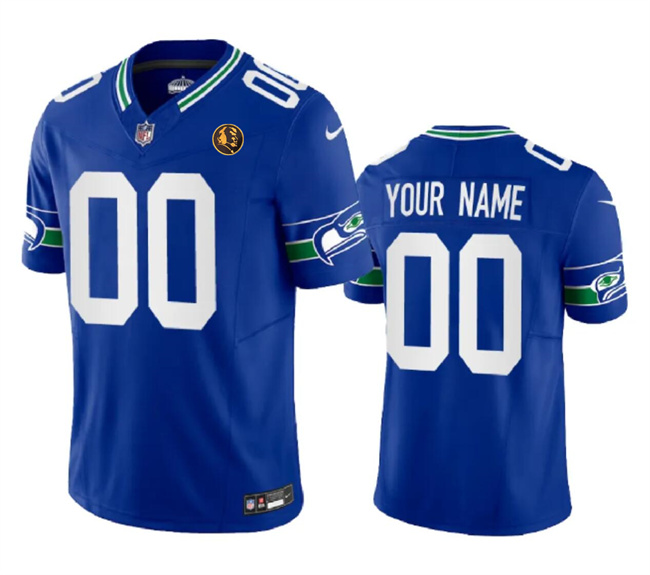 Seattle Seahawks Custom Royal 2023 F.U.S.E. Throwback With John Madden Patch Vapor Limited Stitched Jersey