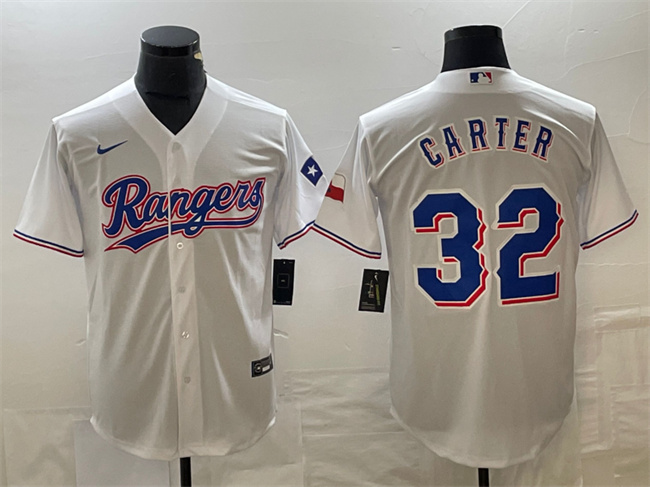 Texas Rangers #32 Evan Carter White With Patch Cool Base Stitched Jersey