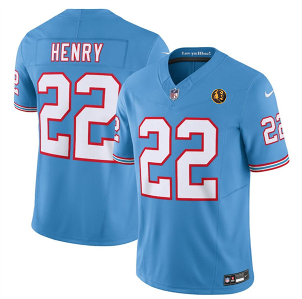 Tennessee Titans #22 Derrick Henry Blue 2023 F.U.S.E. Throwback With John Madden Patch Vapor Limited Stitched Jersey