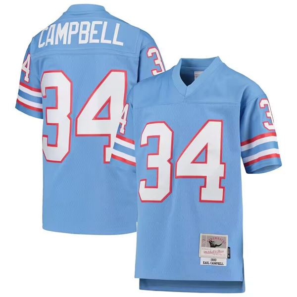 Tennessee Titans #34 Earl Campbell Light Blue Mitchell Ness Youth 1980 Gridiron Classic Stitched Jersey