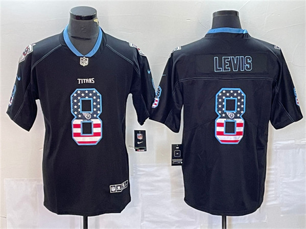 Tennessee Titans #8 Will Levis Black 2018 USA Flag Color Rush Limited Stitched Jersey