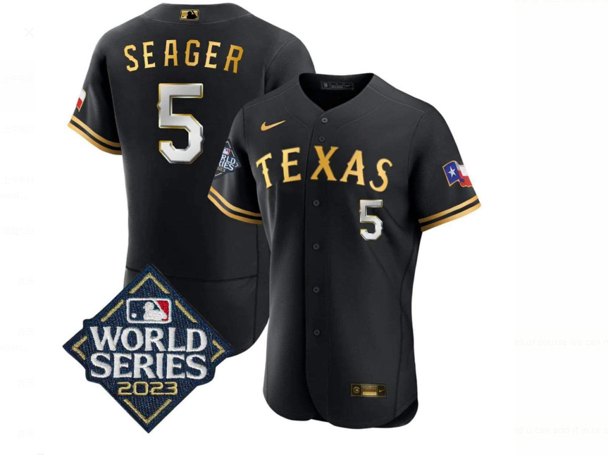 Texas Rangers #5 Corey Seager Black Gold 2023 World Series Flex Base Stitched Jersey