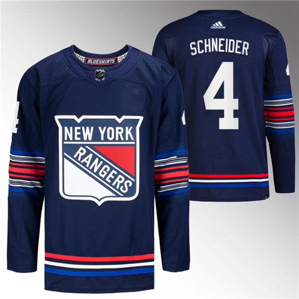 New York Rangers #4 Braden Schneider Navy Stitched Jersey