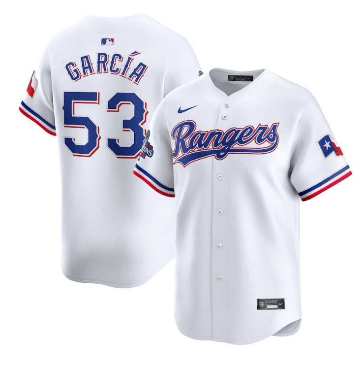 Texas Rangers #53 Adolis García White 2023 World Series Champions Stitched Jersey