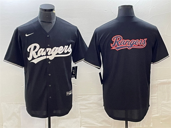 Texas Rangers Black Team Big Logo Cool Base Stitched Jersey