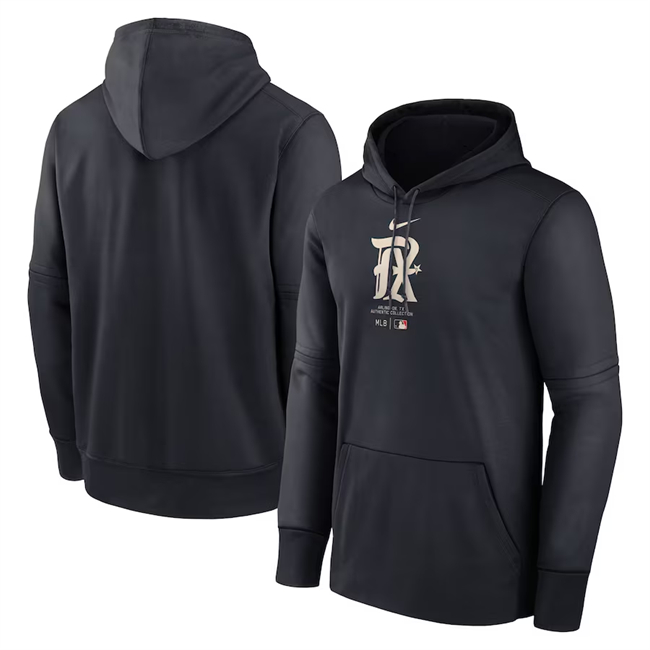 Texas Rangers Black Collection Practice Performance Pullover Hoodie