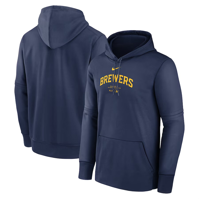 Milwaukee Brewers Navy Collection Practice Performance Pullover Hoodie