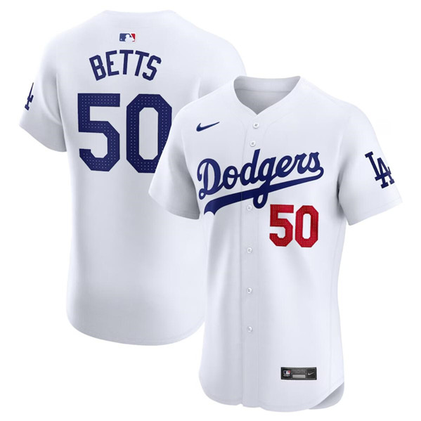 Los Angeles Dodgers #50 Mookie Betts White Home Elite Stitched Jersey