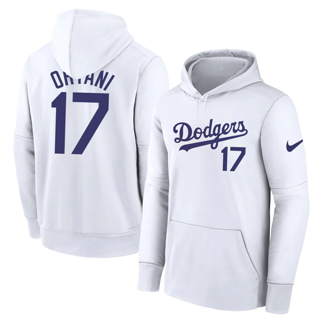 Los Angeles Dodgers #17 Shohei Ohtani White Name Number Pullover Hoodie