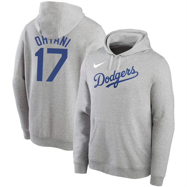 Los Angeles Dodgers #17 Shohei Ohtani Gray Name Number Pullover Hoodie
