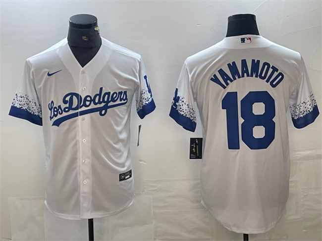Los Angeles Dodgers #18 Yoshinobu Yamamoto White City Connect Cool Base Stitched Jersey