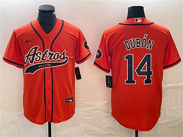 Houston Astros #14 Mauricio Dubón Orange With Patch Cool Base Stitched Jersey