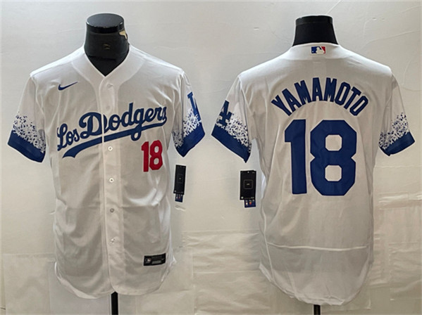 Los Angeles Dodgers #18 Yoshinobu Yamamoto White City Connect Flex Base Stitched Jersey