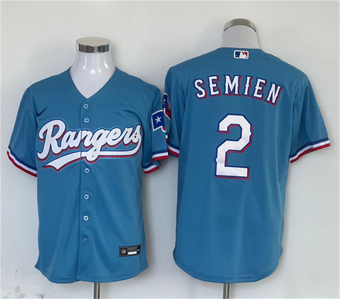 Texas Rangers #2 Marcus Semien Blue With Patch Cool Base Stitched Jersey