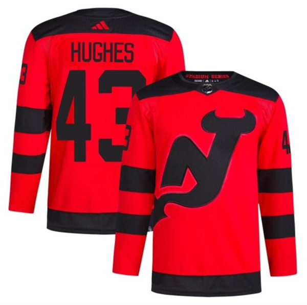 New Jersey Devils #43 Luke Hughes Red 2023-2024 Stadium Series Stitched Jersey